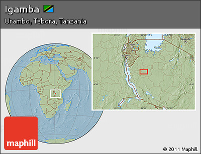 Savanna Style Location Map of Igamba, hill shading