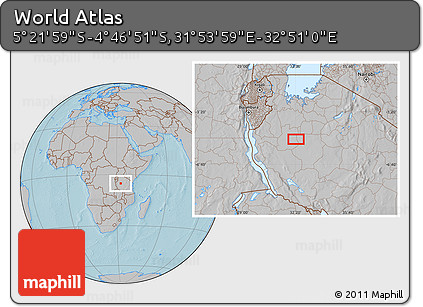 Gray Location Map of the Area around 5° 4' 25" S, 32° 22' 30" E, hill shading