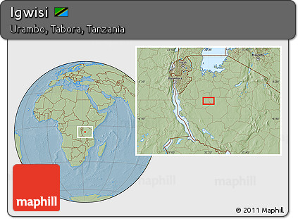 Savanna Style Location Map of Igwisi, hill shading