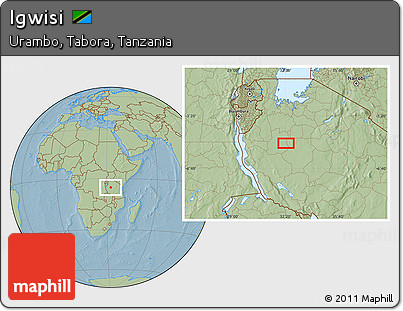 Savanna Style Location Map of Igwisi, hill shading