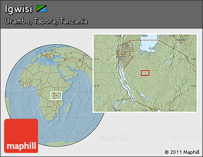 Savanna Style Location Map of Igwisi, hill shading