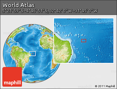 Physical Location Map of the Area around 5° 4' 25" S, 32° 13' 30" W