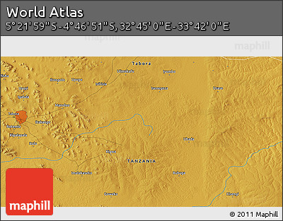 Physical 3D Map of the Area around 5° 4' 25" S, 33° 13' 30" E