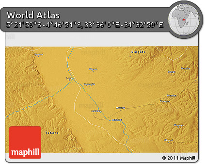 Physical 3D Map of the Area around 5° 4' 25" S, 34° 4' 30" E