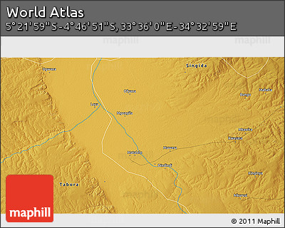 Physical 3D Map of the Area around 5° 4' 25" S, 34° 4' 30" E