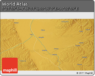 Physical 3D Map of the Area around 5° 4' 25" S, 34° 4' 30" E
