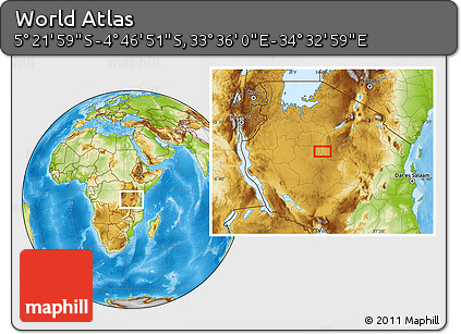 Physical Location Map of the Area around 5° 4' 25" S, 34° 4' 30" E