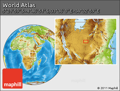 Physical Location Map of the Area around 5° 4' 25" S, 34° 4' 30" E