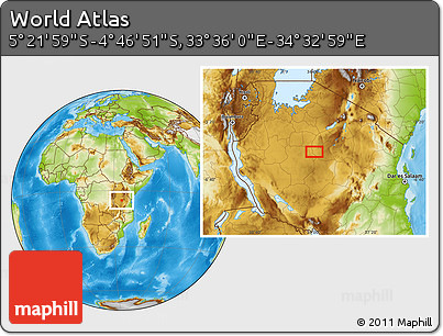Physical Location Map of the Area around 5° 4' 25" S, 34° 4' 30" E