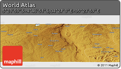 Physical Panoramic Map of the Area around 5° 4' 25" S, 34° 55' 29" E