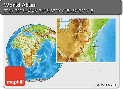 Physical Location Map of the Area around 5° 4' 25" S, 37° 28' 30" E