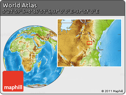 Physical Location Map of the Area around 5° 4' 25" S, 37° 28' 30" E