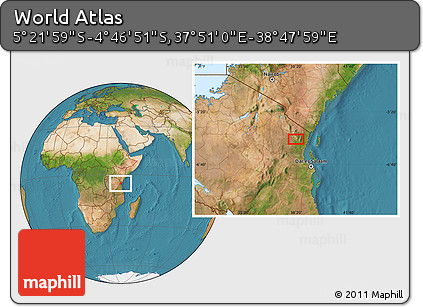 Satellite Location Map of the Area around 5° 4' 25" S, 38° 19' 30" E