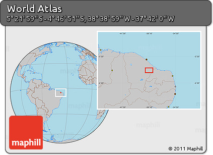 Gray Location Map of the Area around 5° 4' 25" S, 38° 10' 29" W