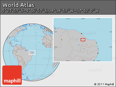 Gray Location Map of the Area around 5° 4' 25" S, 38° 10' 29" W