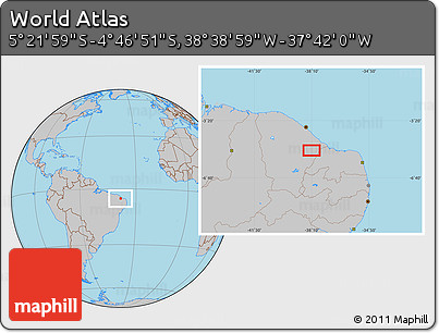 Gray Location Map of the Area around 5° 4' 25" S, 38° 10' 29" W