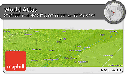 Physical Panoramic Map of the Area around 5° 4' 25" S, 38° 10' 29" W