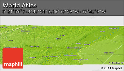 Physical Panoramic Map of the Area around 5° 4' 25" S, 38° 10' 29" W