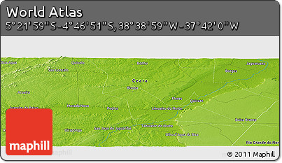 Physical Panoramic Map of the Area around 5° 4' 25" S, 38° 10' 29" W