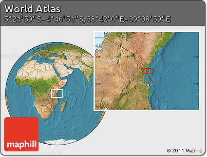 Satellite Location Map of the Area around 5° 4' 25" S, 39° 10' 29" E