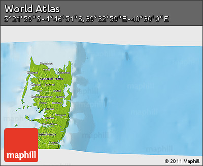 Physical 3D Map of the Area around 5° 4' 25" S, 40° 1' 29" E