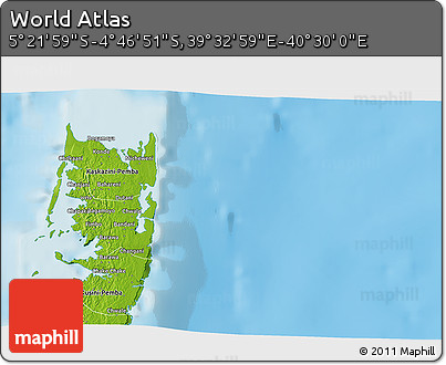 Physical 3D Map of the Area around 5° 4' 25" S, 40° 1' 29" E