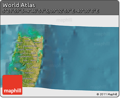 Satellite 3D Map of the Area around 5° 4' 25" S, 40° 1' 29" E