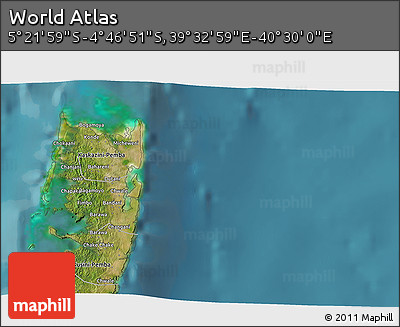 Satellite 3D Map of the Area around 5° 4' 25" S, 40° 1' 29" E