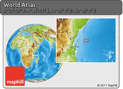 Physical Location Map of the Area around 5° 4' 25" S, 41° 43' 30" E