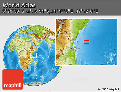 Physical Location Map of the Area around 5° 4' 25" S, 41° 43' 30" E