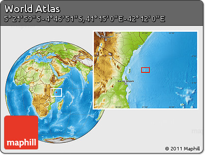 Physical Location Map of the Area around 5° 4' 25" S, 41° 43' 30" E