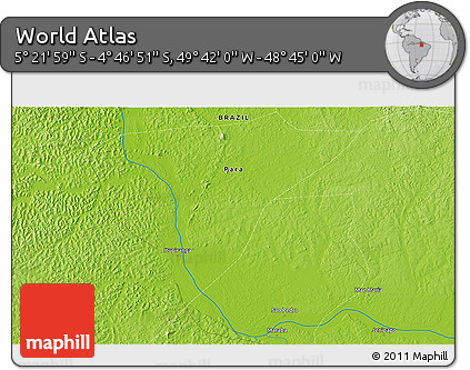 Physical 3D Map of the Area around 5° 4' 25" S, 49° 13' 30" W
