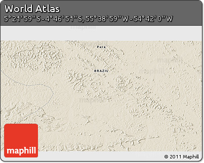 Shaded Relief 3D Map of the Area around 5° 4' 25" S, 55° 10' 29" W