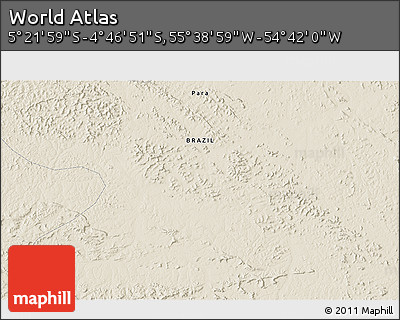 Shaded Relief 3D Map of the Area around 5° 4' 25" S, 55° 10' 29" W