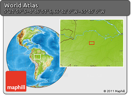 Physical Location Map of the Area around 5° 4' 25" S, 66° 13' 29" W