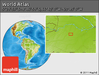 Physical Location Map of the Area around 5° 4' 25" S, 66° 13' 29" W