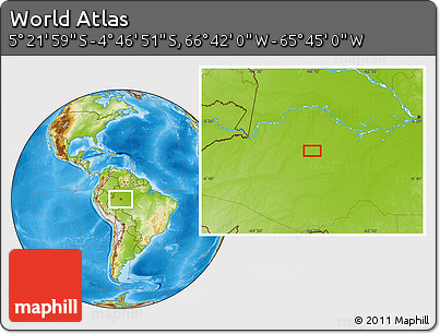 Physical Location Map of the Area around 5° 4' 25" S, 66° 13' 29" W