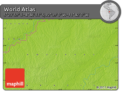Physical Map of the Area around 5° 4' 25" S, 72° 10' 30" W