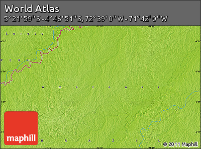 Physical Map of the Area around 5° 4' 25" S, 72° 10' 30" W