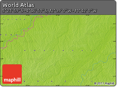Physical Map of the Area around 5° 4' 25" S, 72° 10' 30" W