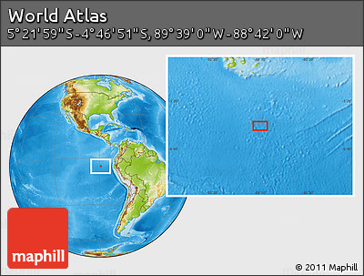 Physical Location Map of the Area around 5° 4' 25" S, 89° 10' 30" W
