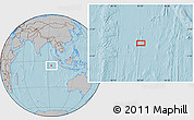 Gray Location Map of the area around 5° 4' 25" S, 93° 34' 29" E, hill shading