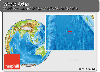 Physical Location Map of the Area around 5° 4' 25" S, 94° 25' 30" E