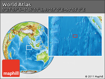 Physical Location Map of the Area around 5° 4' 25" S, 94° 25' 30" E