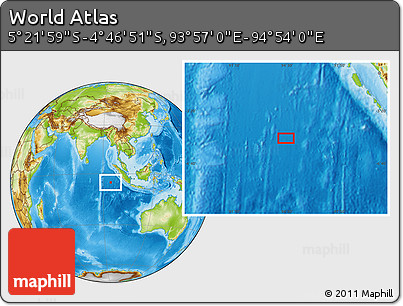Physical Location Map of the Area around 5° 4' 25" S, 94° 25' 30" E