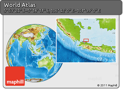 Physical Location Map of the Area around 5° 35' 51" S, 107° 10' 30" E