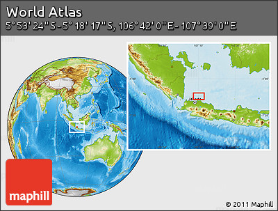 Physical Location Map of the Area around 5° 35' 51" S, 107° 10' 30" E