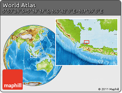 Physical Location Map of the Area around 5° 35' 51" S, 107° 10' 30" E