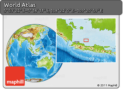 Physical Location Map of the Area around 5° 35' 51" S, 108° 52' 30" E