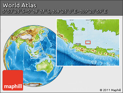 Physical Location Map of the Area around 5° 35' 51" S, 108° 52' 30" E